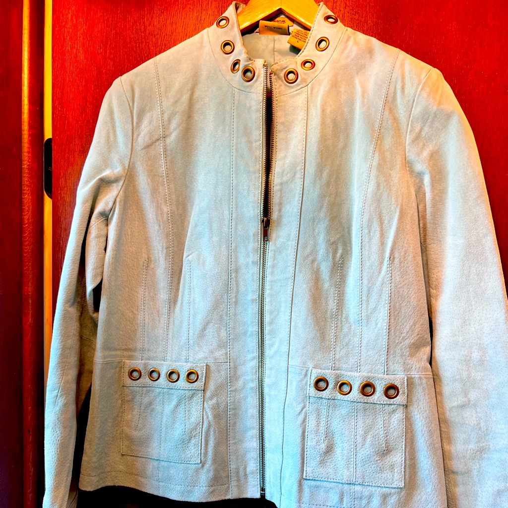 Lovely Pale Green Suede Jacket With Metal Accents. Size L